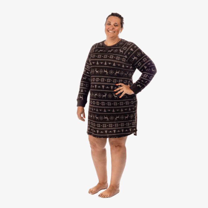 The Black Sheep Fam Black Fair Isle Women's Sleep Shirt - Plus Size