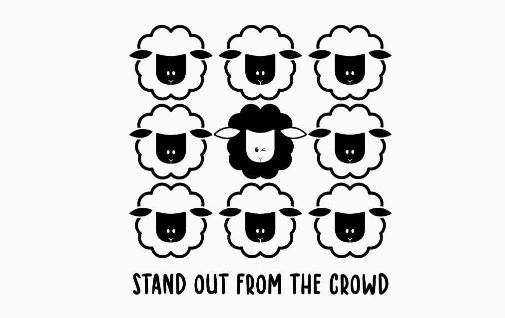 gift card with stacked sheep saying stand out from the crowd