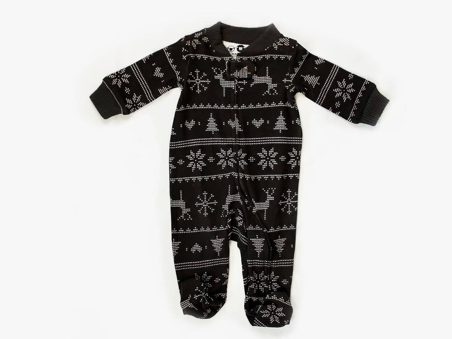 The Black Sheep Fam Black Fair Isle Baby Onesie