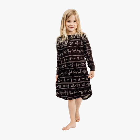 The Black Sheep Fam Black Fair Isle Girls' Sleep Shirt