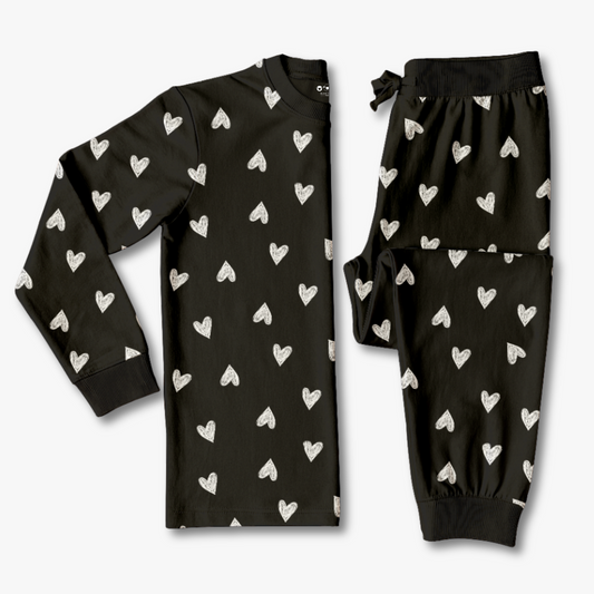 Kids' Unisex Jogger Pajama Set - Black Heart