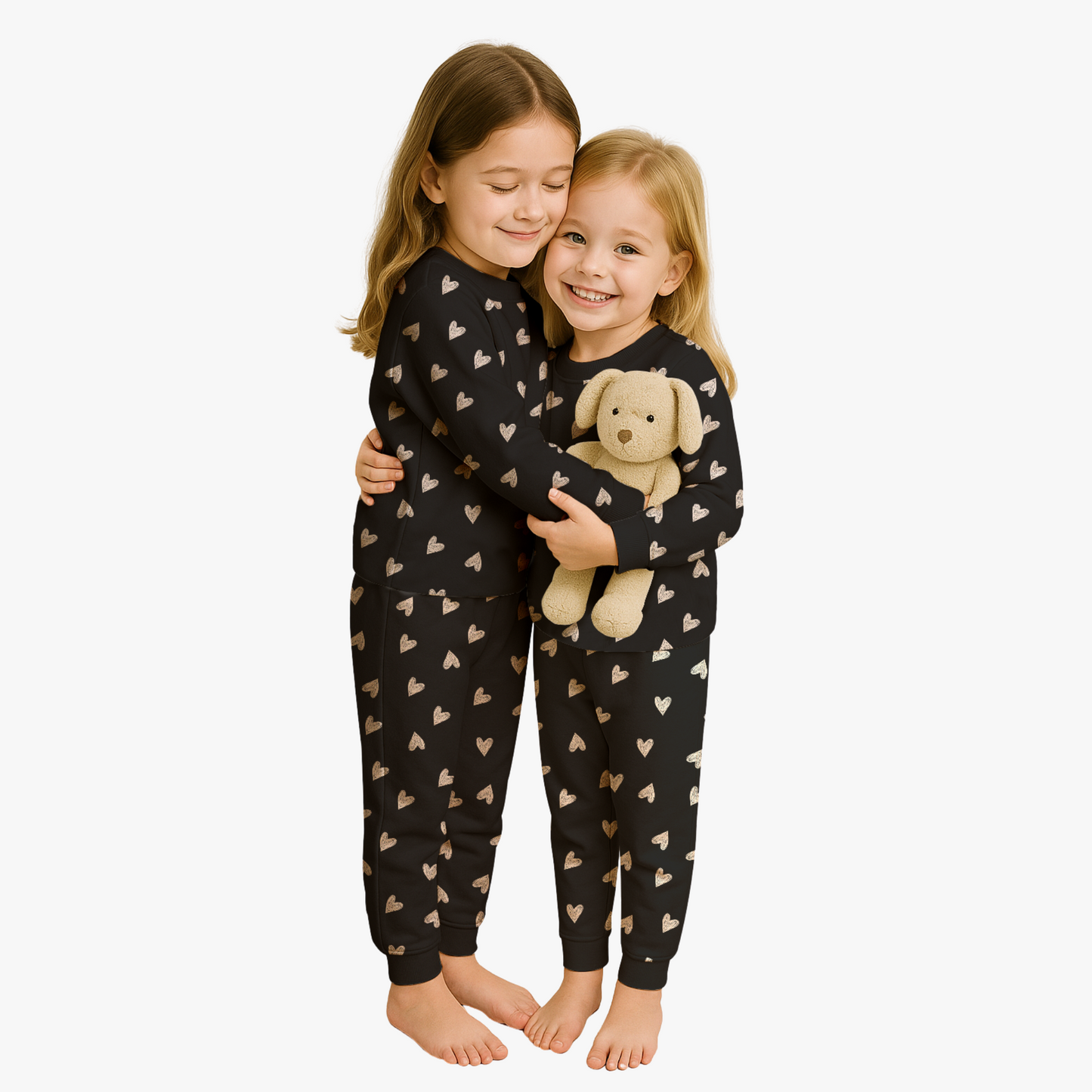 Kids' Unisex Jogger Pajama Set - Black Heart