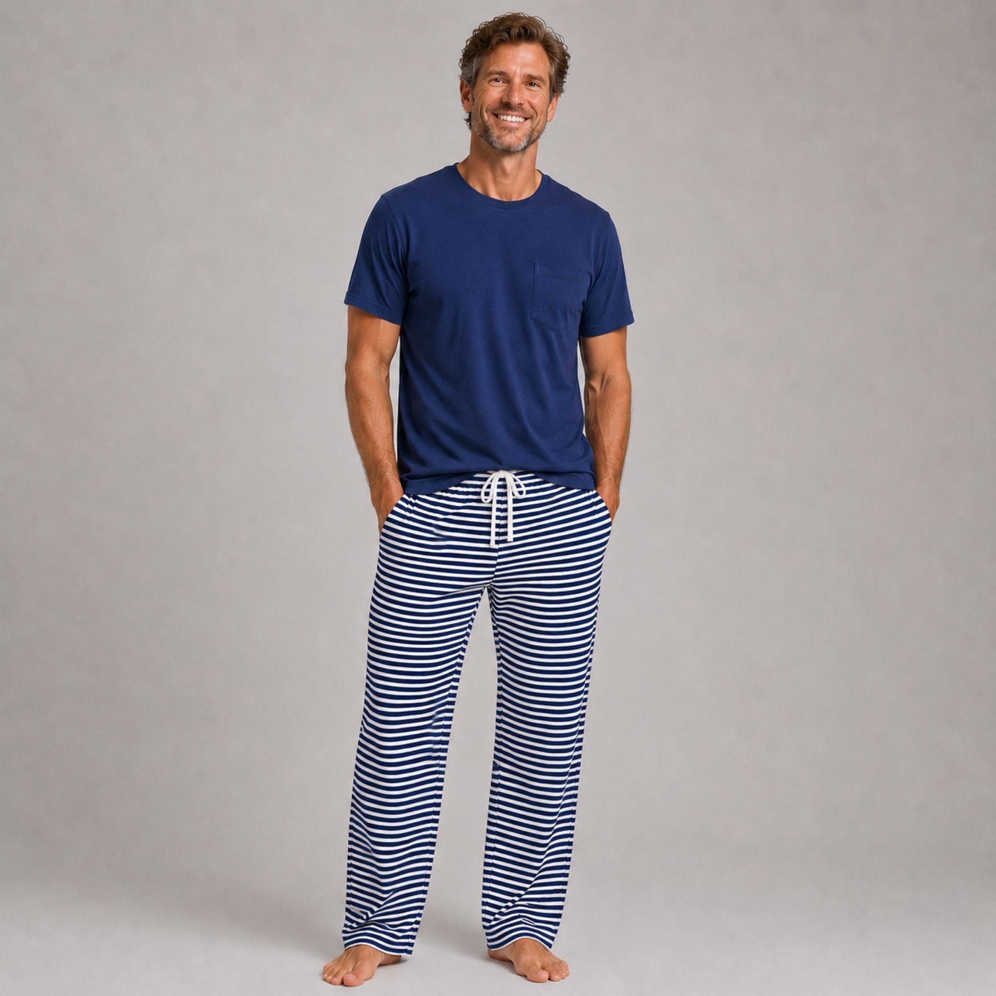 Men's Cotton Pajama 2 Pc Set - Midnight Stripe