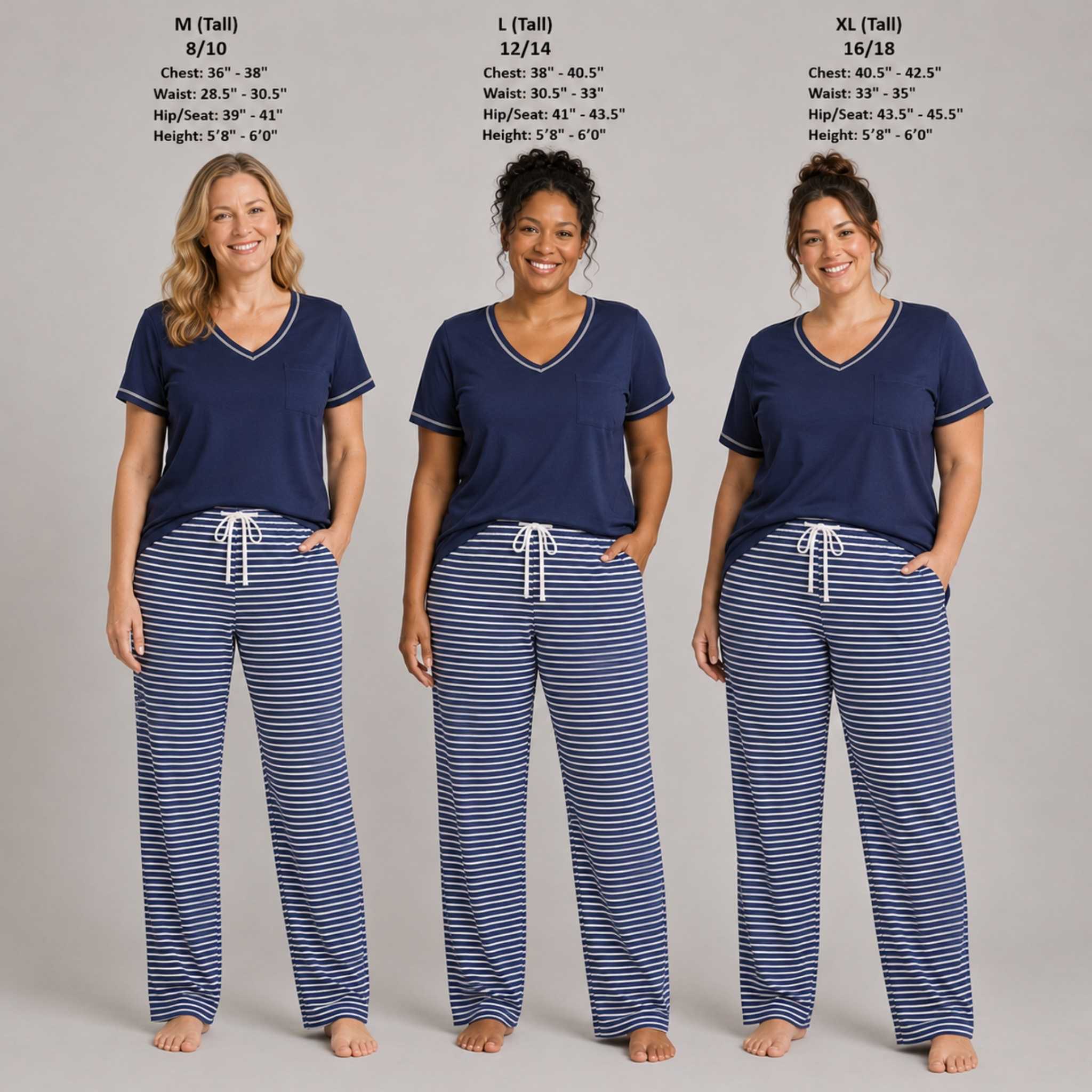 Women's Tall Cotton Pajama 2 Pc Set - Midnight Stripe