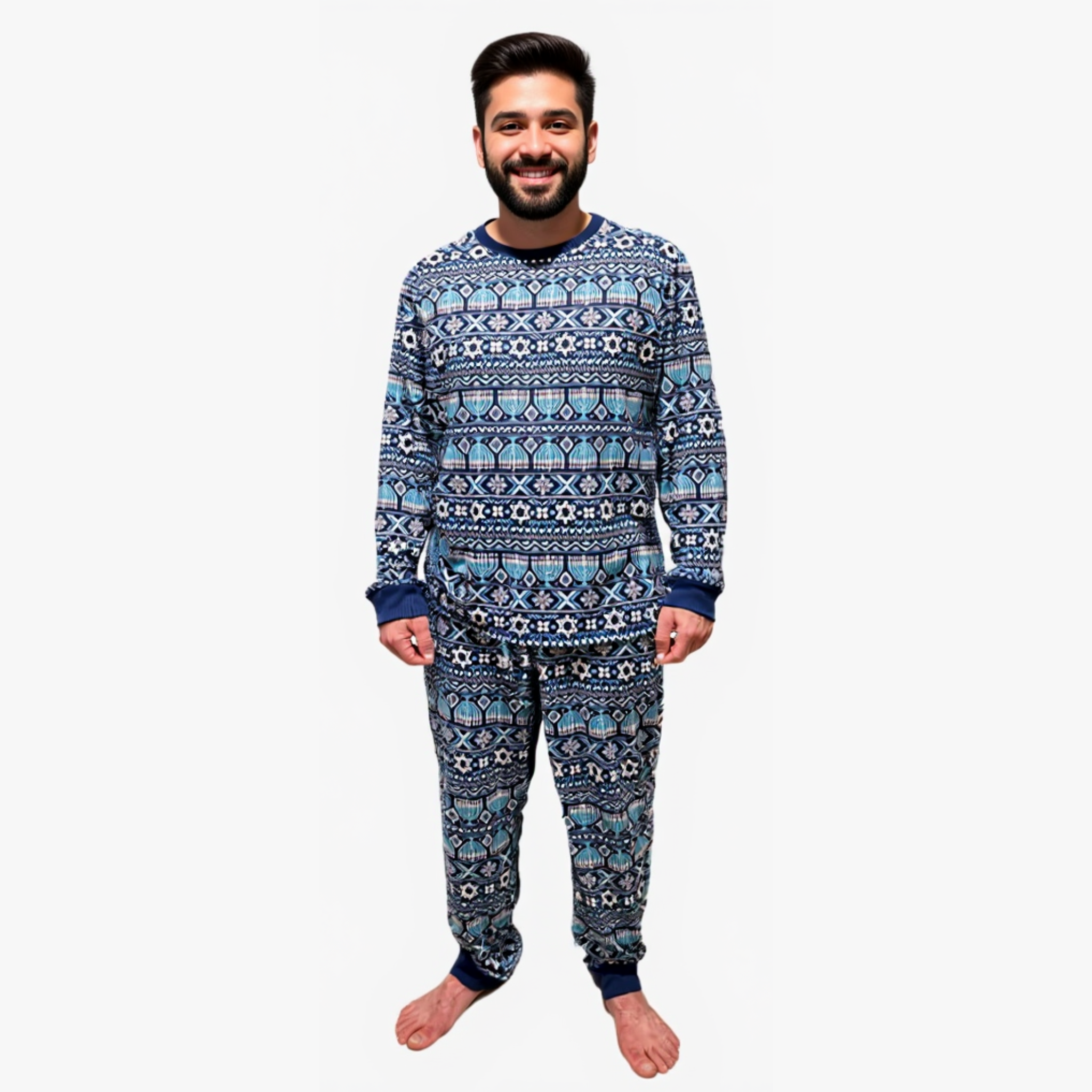Men's Jogger Pajama Set - Hanukkah Festival of Lights Fair Isle