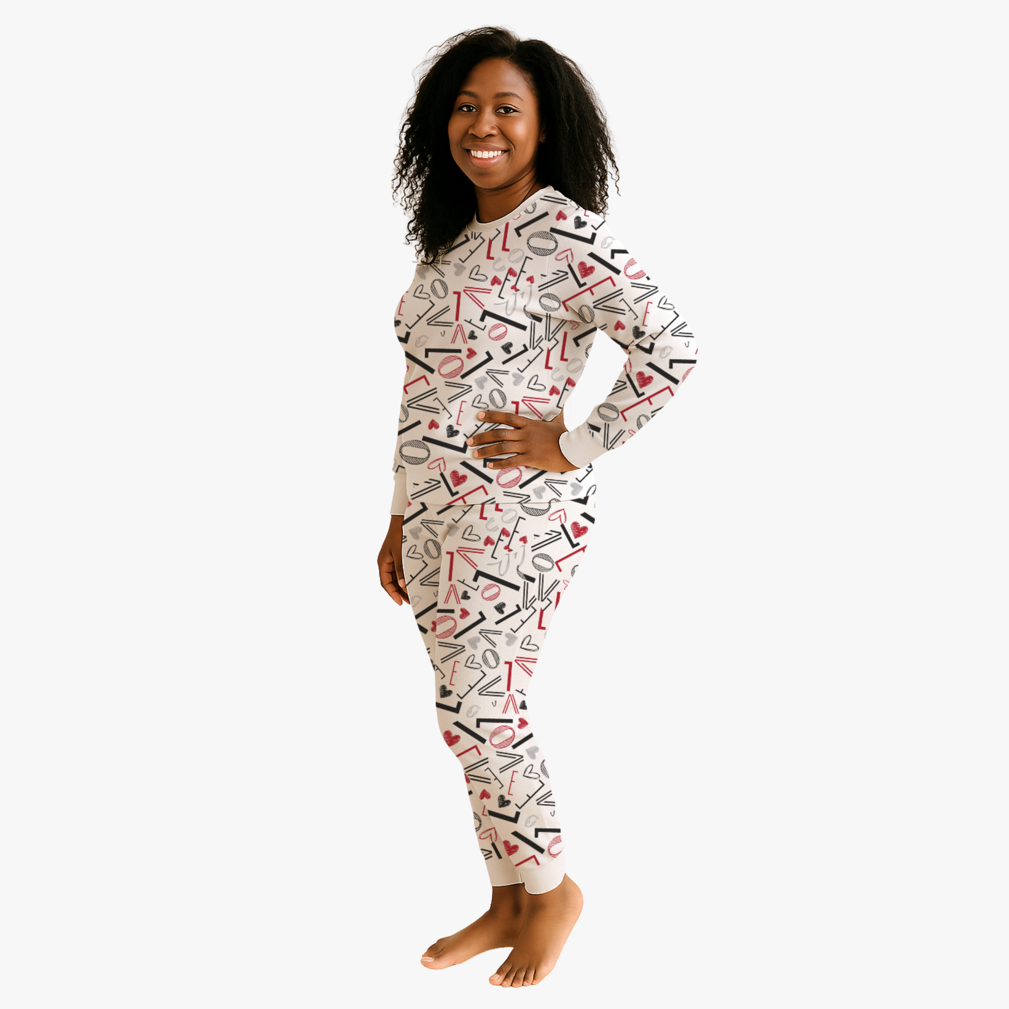 Women's Jogger Pajama Set - White Love