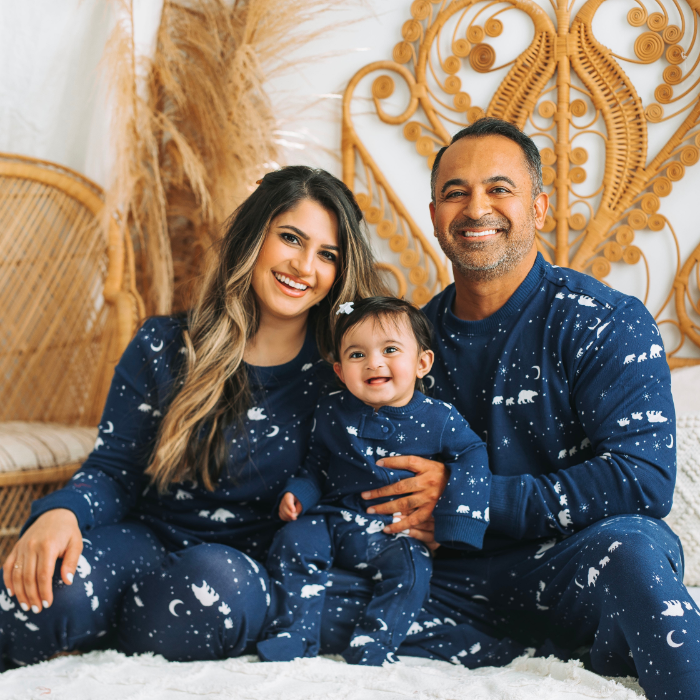 Family wearing Navy Bear