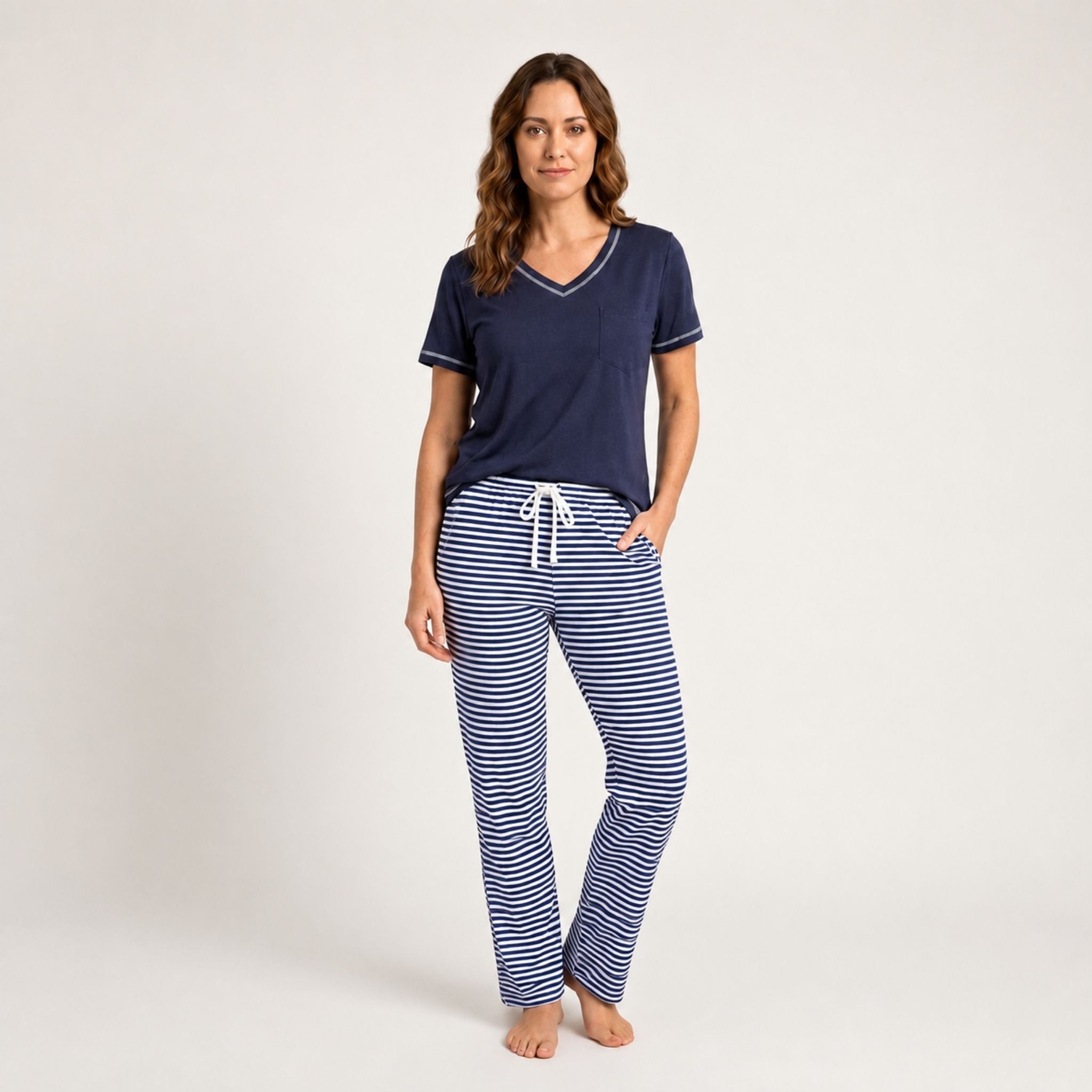 Women's Cotton Pajama 2 Pc Set - Midnight Stripe
