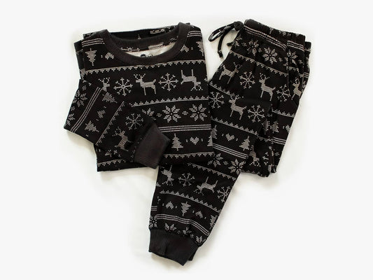 The Black Sheep Fam Women's Black Fair Isle Pajama Set