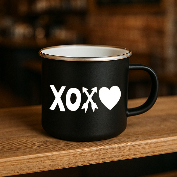 black xoxo camfire mug