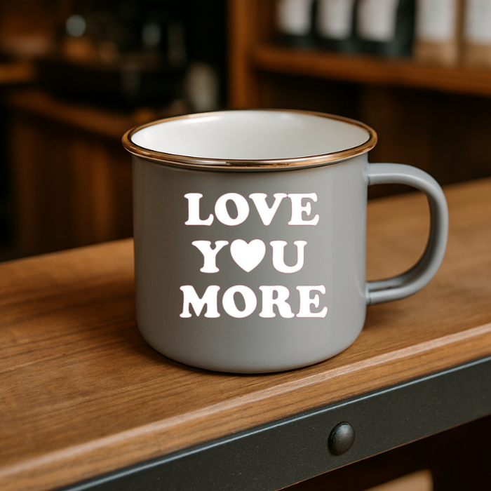 gray love you more campfire mug