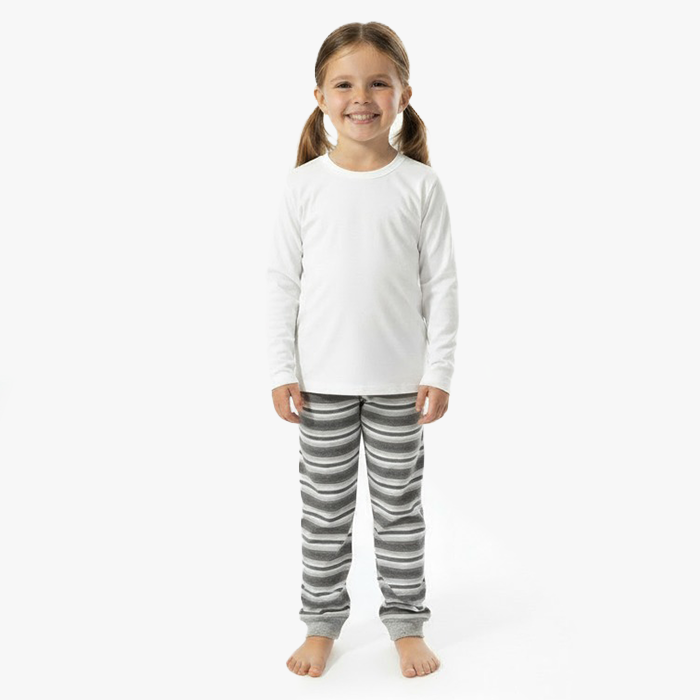 Kids Everyday PJ Set - White/Gray Stripe