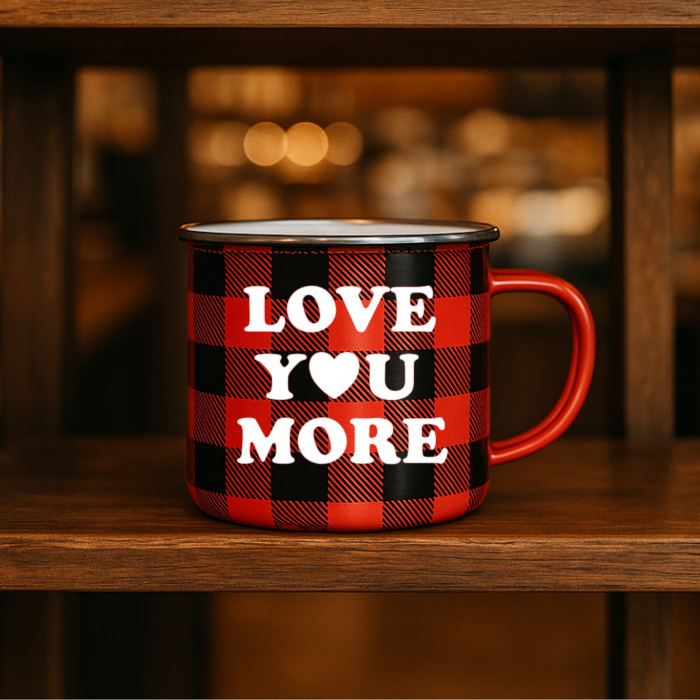 red black buffalo love you more campfire mug