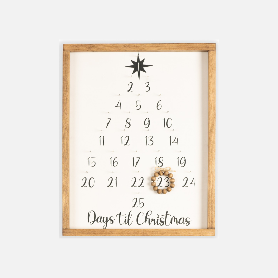 Framed countdown til christmas calendar with beaded wreath