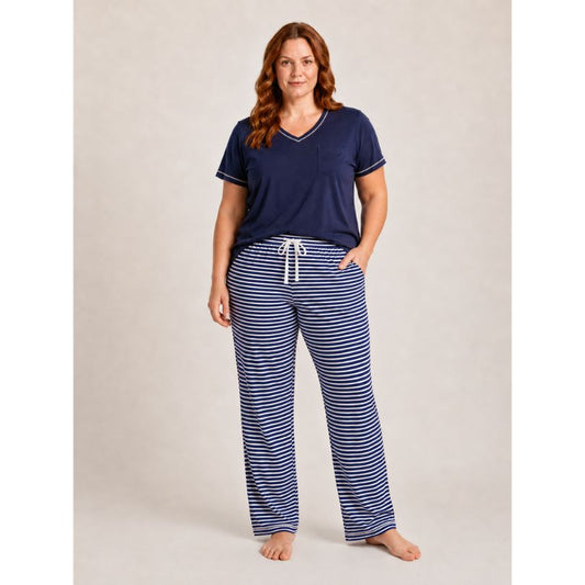 Women's Plus Cotton Pajama 2 Pc Set - Midnight Sail
