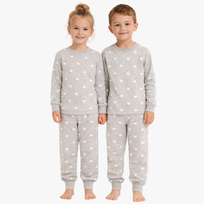 Kids’ Unisex Jogger Pajama Set - Gray Hearts
