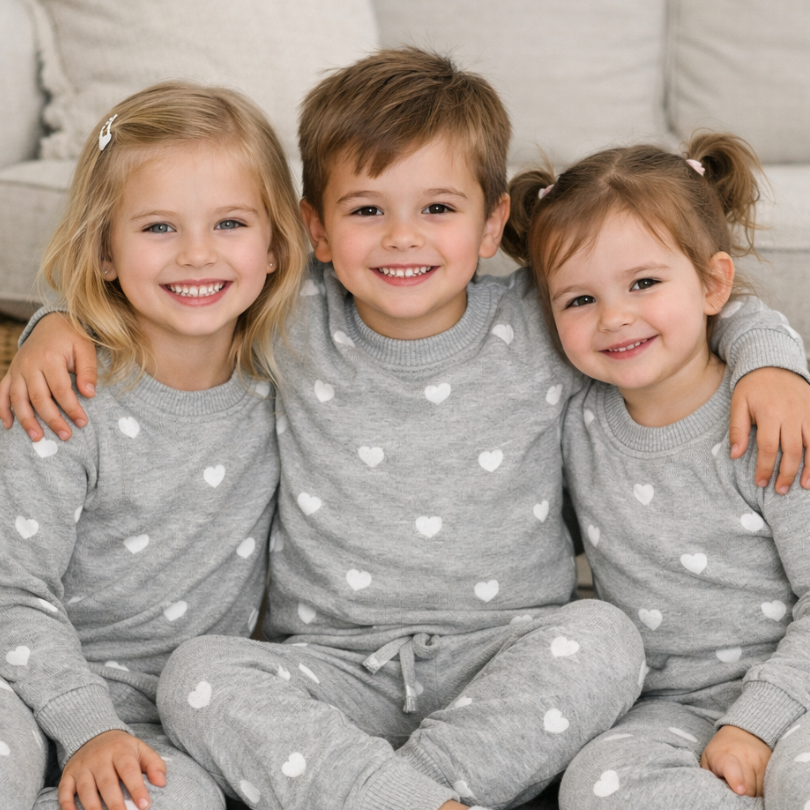 Kids’ Unisex Jogger Pajama Set - Gray Hearts