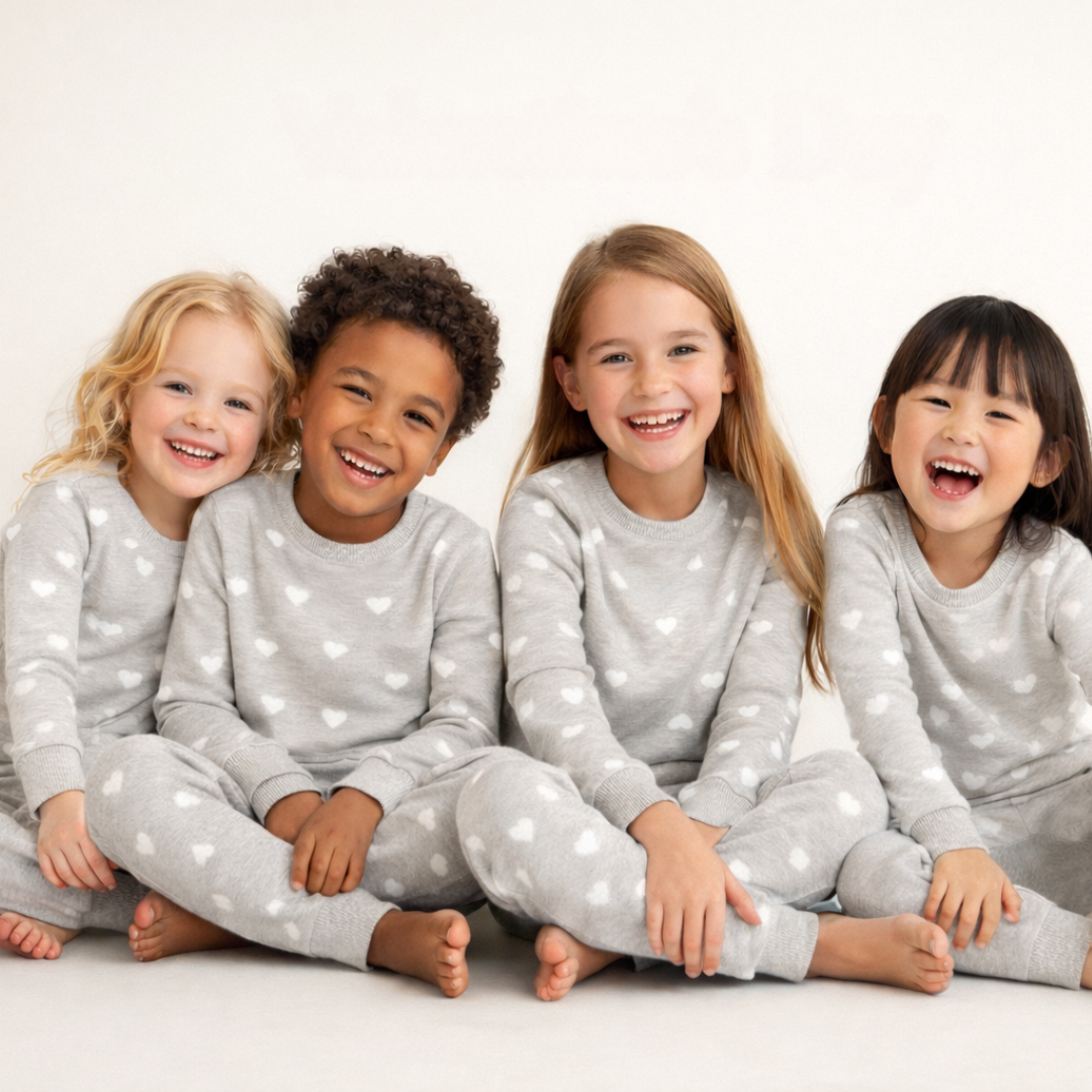 Kids’ Unisex Jogger Pajama Set - Gray Hearts