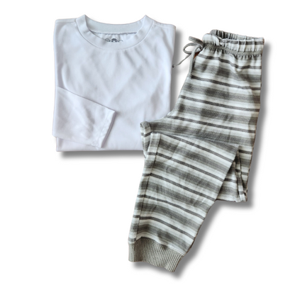 Kids Everyday PJ Set - White/Gray Stripe