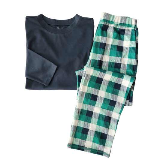 Kids Everyday PJ Set - Indigo/Indigo Plaid