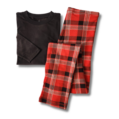 Kids Everyday PJ Set - Black/Red Plaid