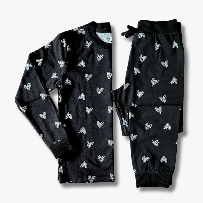 Kids' Unisex Jogger Pajama Set - Black Heart