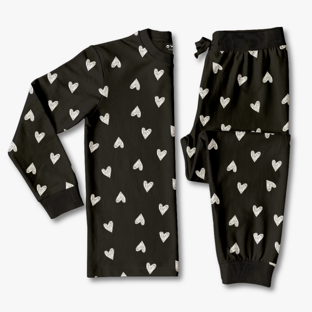 Kids' Unisex Jogger Pajama Set - Black Heart