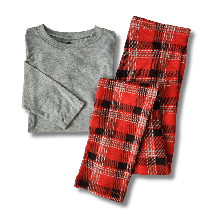 Kids Everyday PJ Set - Gray/Red Plaid