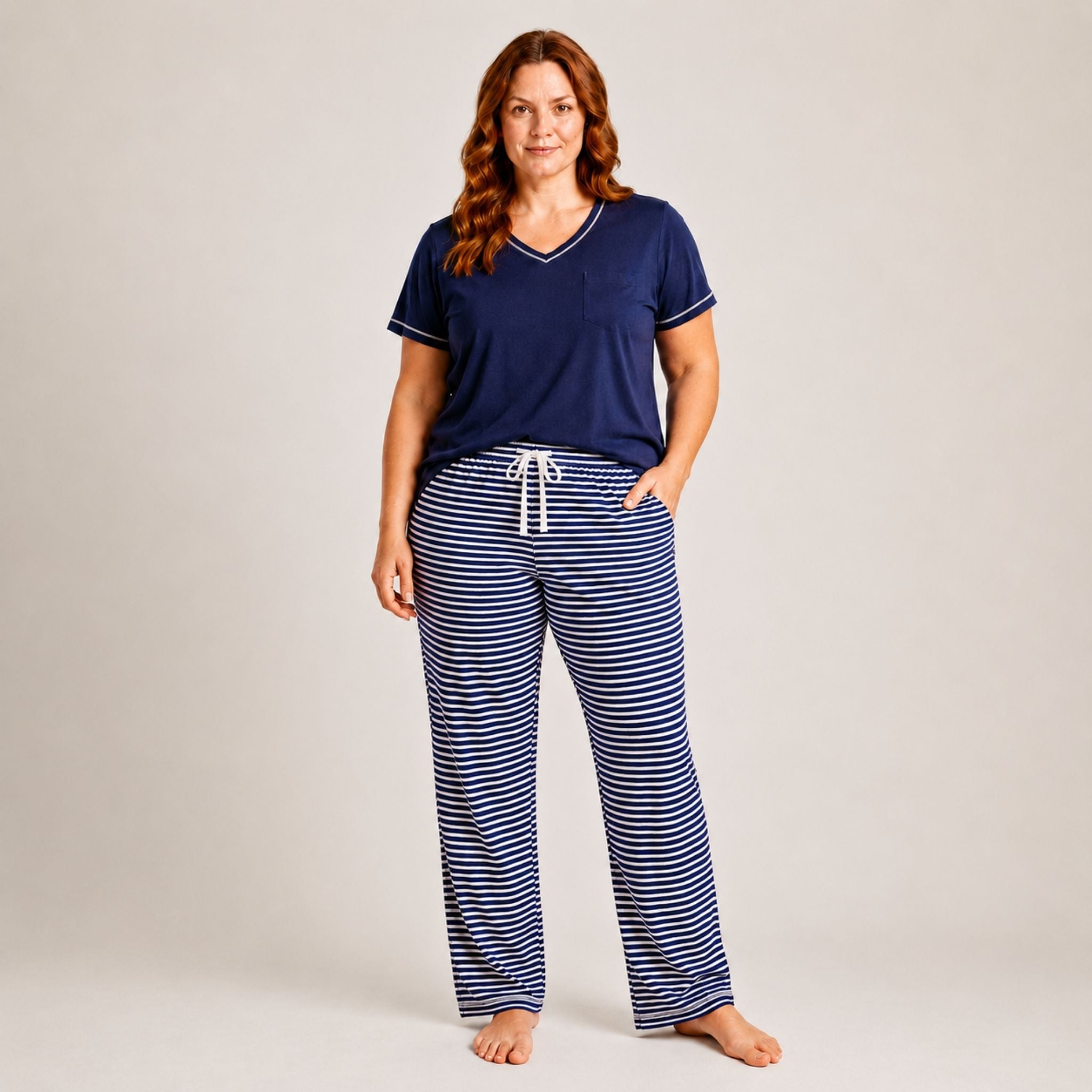 Women's Plus Cotton Pajama 2 Pc Set - Midnight Stripe