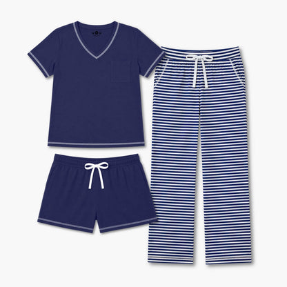 Women's Plus Cotton Pajama 3 Pc Set - Midnight Stripe