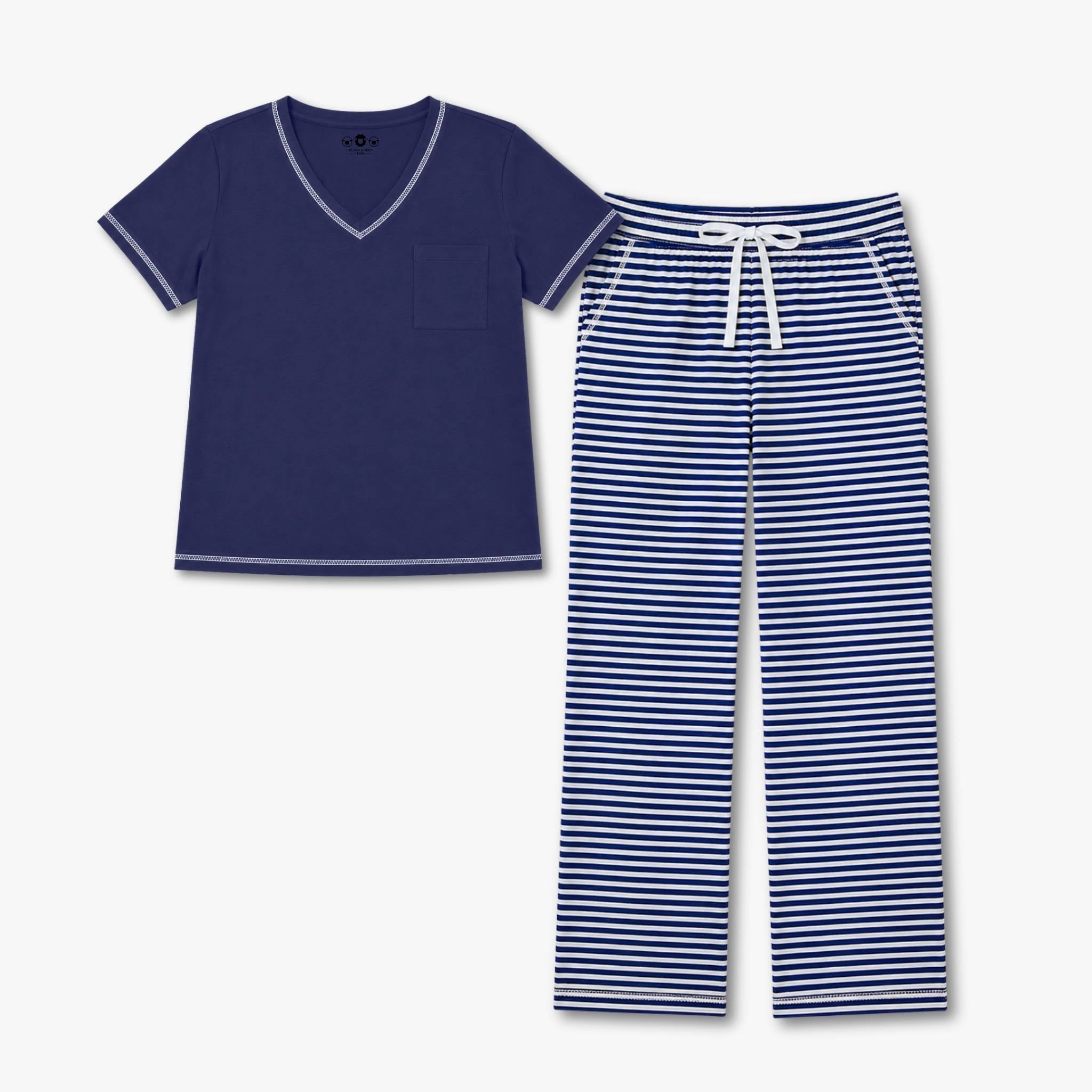 Women's Tall Cotton Pajama 2 Pc Set - Midnight Stripe