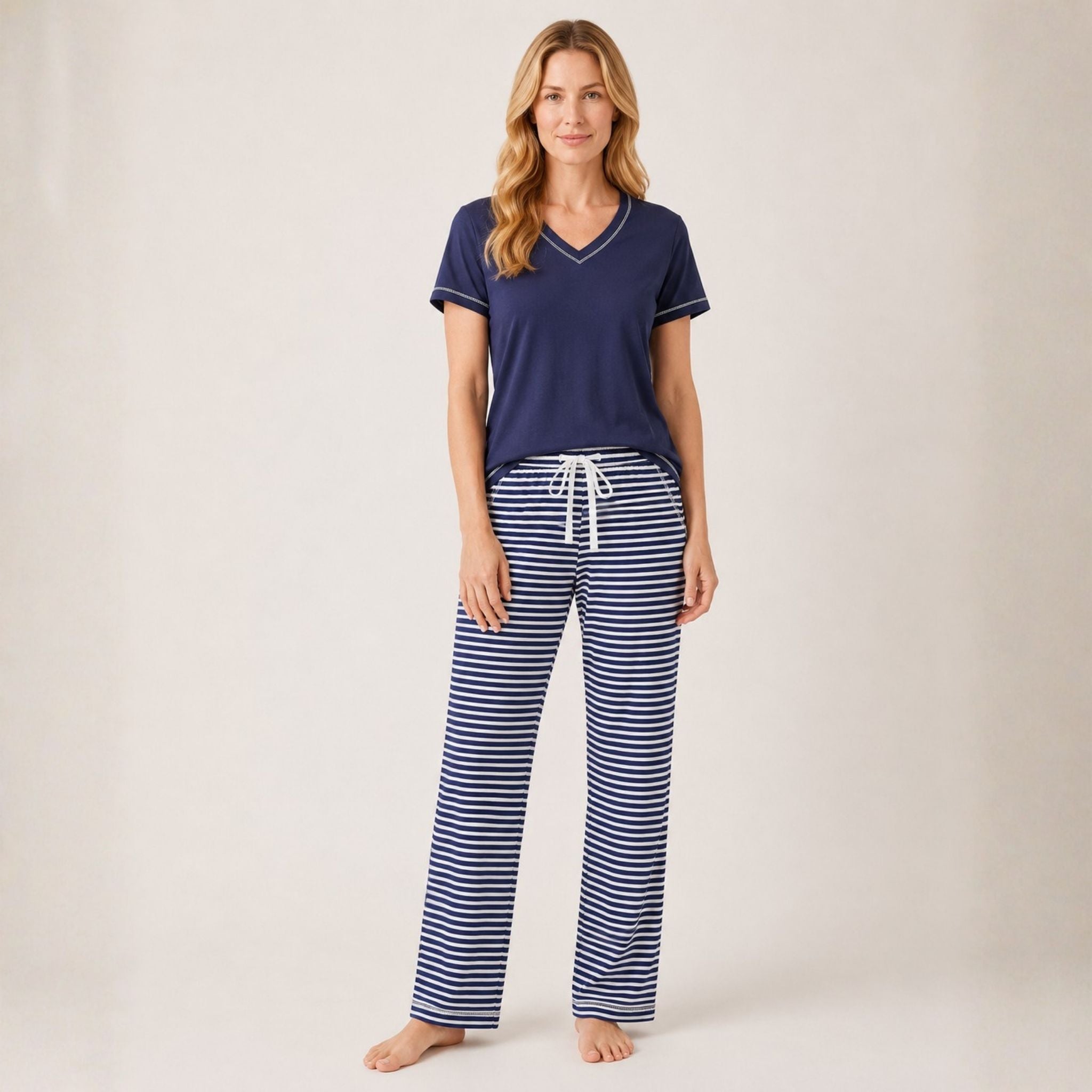 Women's Tall Cotton Pajama 2 Pc Set - Midnight Stripe