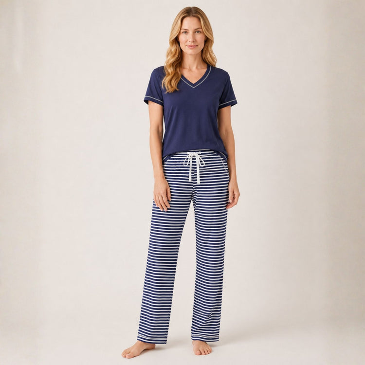 Women's Tall Cotton Pajama 2 Pc Set - Midnight Stripe