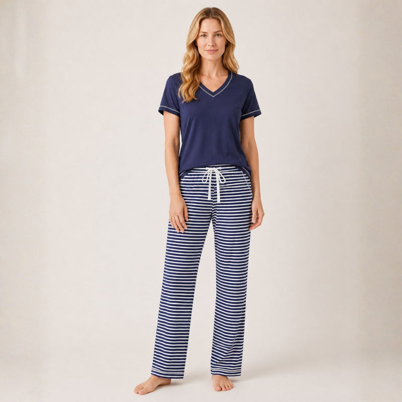 Women’s Tall Cotton Pajama 2 Pc Set - Midnight Stripe