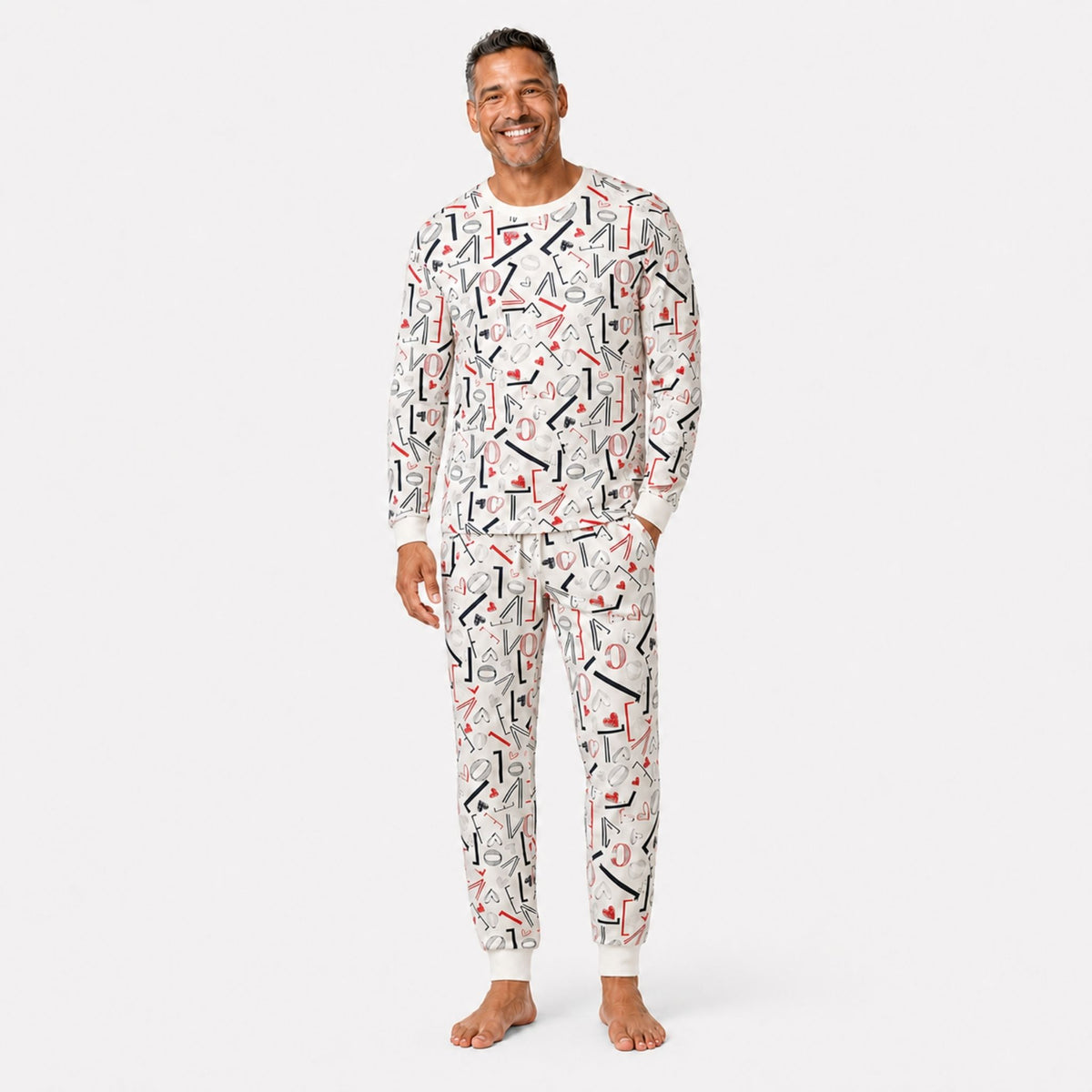 Men's Jogger Pajama Set  - White Love