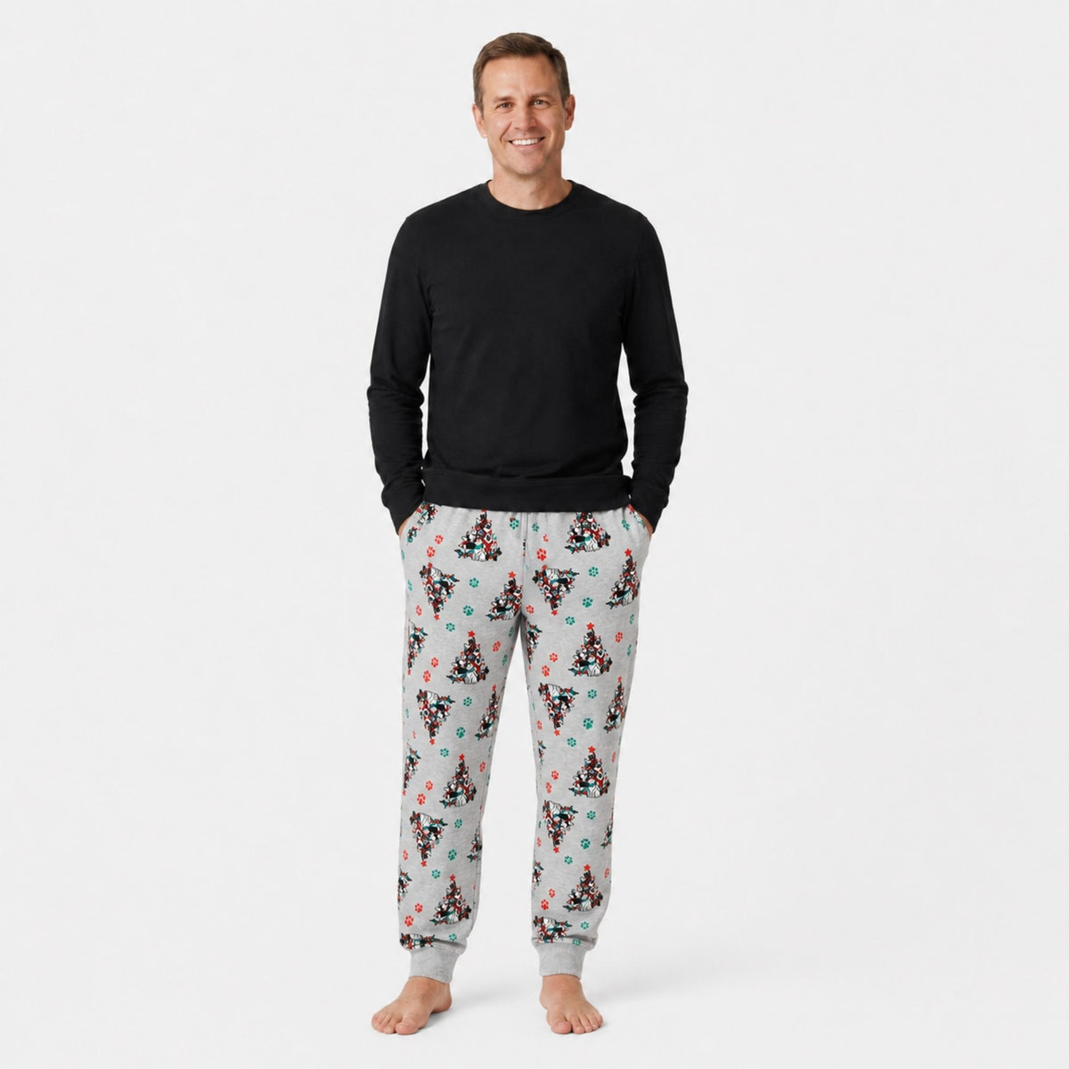 Men’s Jogger Pajama Set - Gray Pets