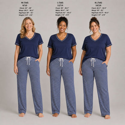 Women's Tall Cotton Pajama 2 Pc Set - Midnight Sail