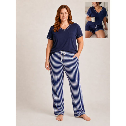 Women's Plus Cotton Pajama 3 Pc Set - Midnight Sail