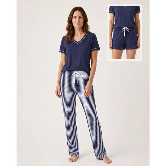 Women's Cotton Pajama 3 Pc Set - Midnight Sail