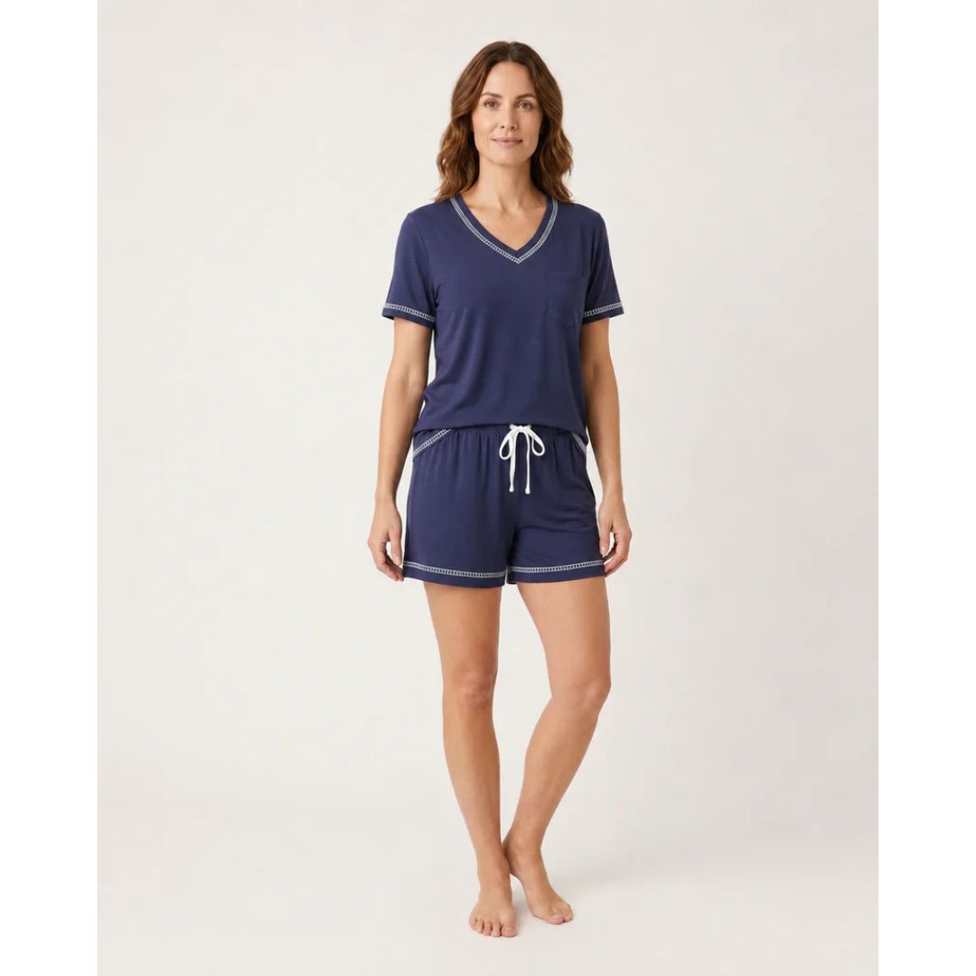 Women's Cotton Pajama 2 Pc Short Set - Midnight Sail