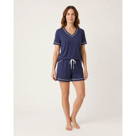 Women's Cotton Pajama 2 Pc Short Set - Midnight Sail
