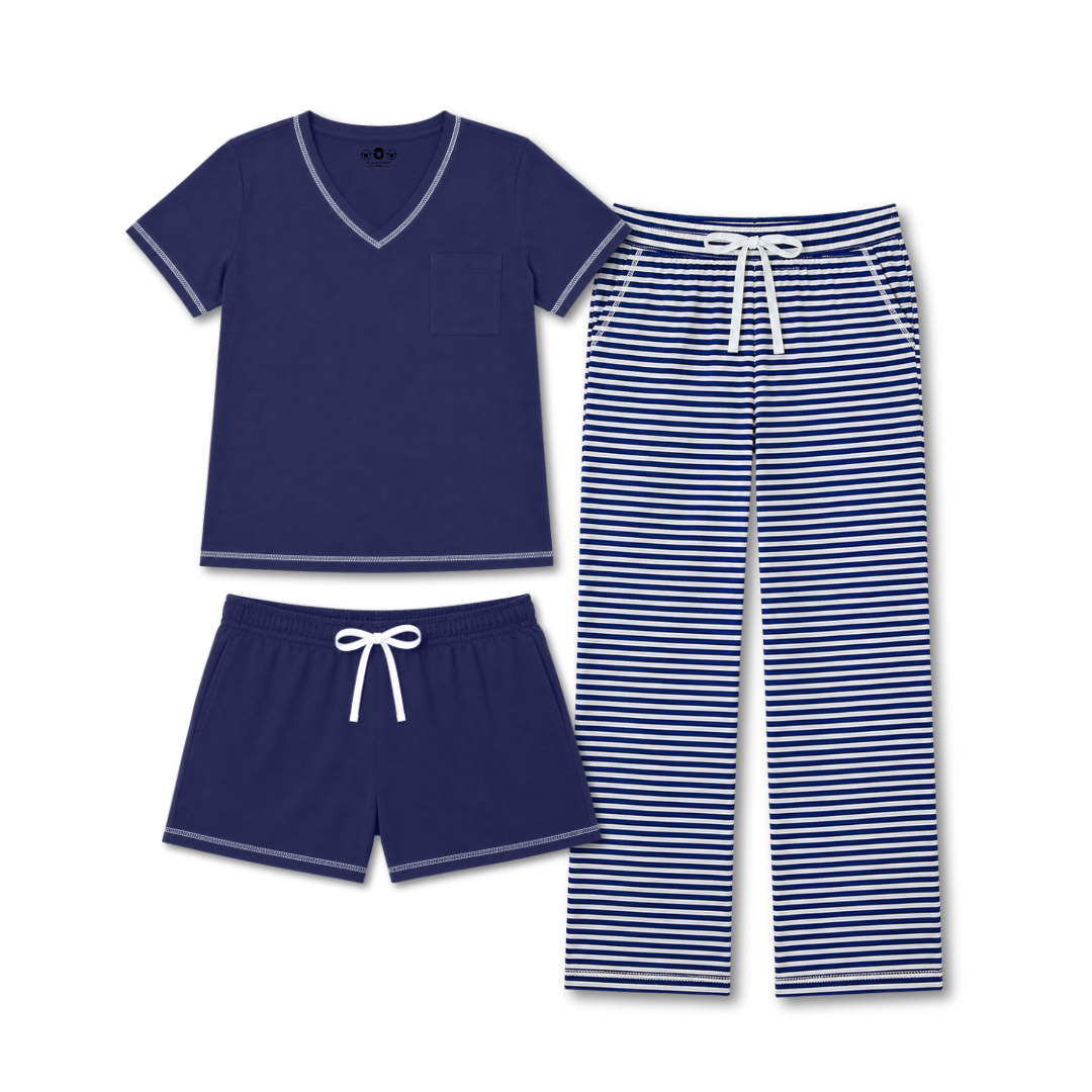 Women's Cotton Pajama 3 Pc Set - Midnight Sail