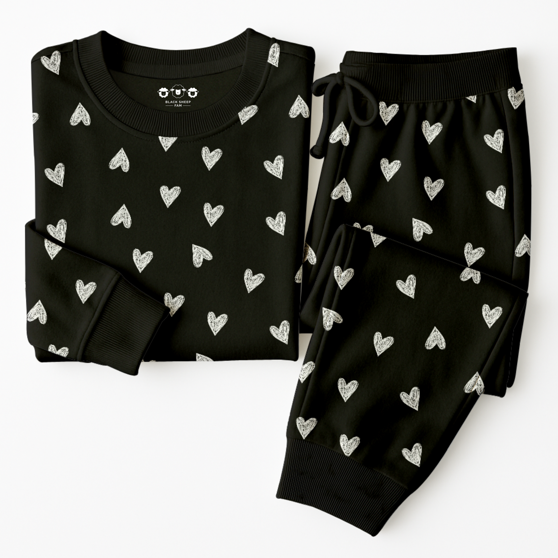 Women's Jogger Pajama Set Black Heart – Black Sheep Fam