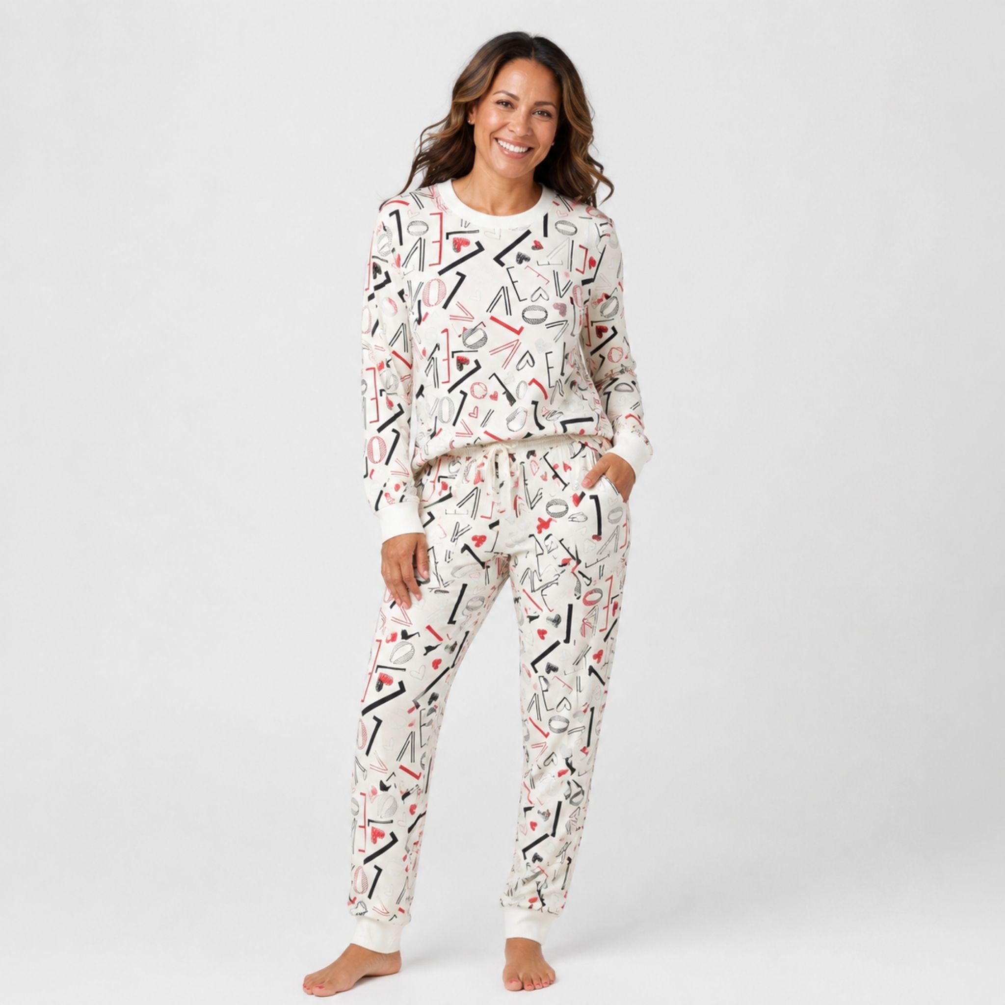 Women's Jogger Pajama Set  - White Love