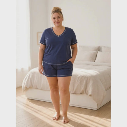 Women's Plus Cotton Pajama 2 Pc Short Set - Midnight Sail