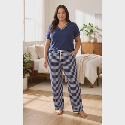 Women's Plus Cotton Pajama 2 Pc Set - Midnight Sail